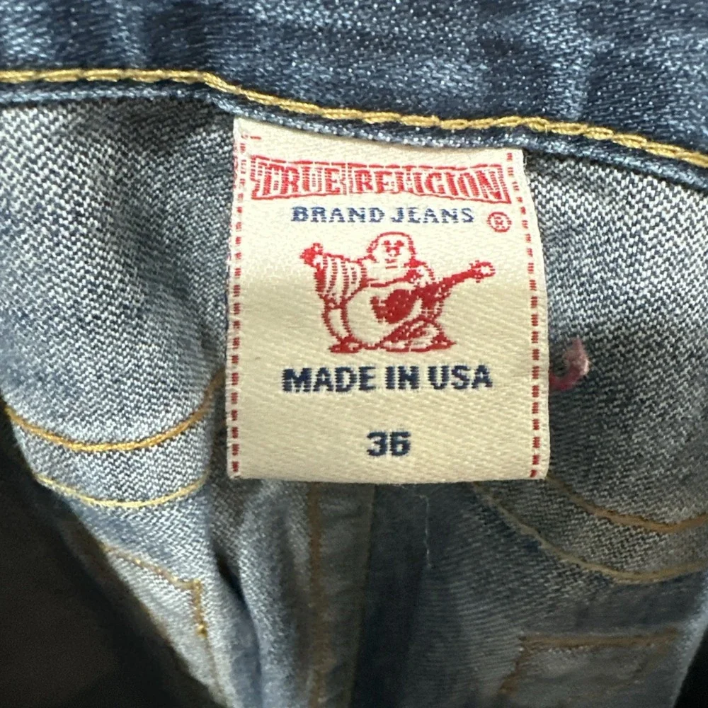 Vintage True Religion World Champ Blue Wash Straight Jeans Sz 36 Made In USA‎